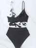 Swimwear's Swimwear Vigocasey 2024 Sexy Stampa set di bikini ad alto taglio Cingcio di push up cinghie da bagno legato da bagno legato da bagno senza fondo.