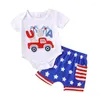 Set di abbigliamento ragazzi Boys 4 luglio Shorts Short Short Letter Auto da abbraccio da abbraccio Star Stripe Stampa