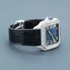 Statement Piece For Men In Black Leather Belt Crafted In Stainls Steel Moissanite Round Cut Diamond Watch For Any Occasion