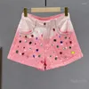 Jeans Gradiente da donna Short di jeans a gamba rosa Shorts Summer's Summer Cloth High Welfy Shiny Sinestone Studded Pants 2024 Younger Street
