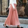 Skirts Women Pleated Skirt Long Solid Color Spring Fall Chic Elastic Band High Waist A Line Midi Elegant Office Ladies Dress