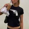 T-shirt Gothic Gothic Grunge Print Womens Summer Skinny Crops Black Funny Short Sleeve Kpop Harajuku Street Tees Y2K Vêtements 240506