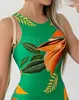 Повседневные платья европейская и американская женская одежда 2024 Лето тропические листовые припечатки без рукавов.
