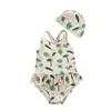 Tvådelar i ett stycke ruffles bikini badkläder+hatt 2st söt solskydd strand semester spädbarn baddräkter sommar babykläder barn h240507