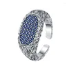 Anelli a grappolo S925 Sterling Silver for Women Fashion Relief Eternal Pattern Rattan Micro Intarsia Blue Zircone Jewelry