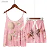Frauen Nachtwäsche plus Größe S-3xl Kleber Frauen-Pyjama-Set mit Spaghetti-Schultergurten und Bogenshorts für Casual Wear Womens Pyjamas WX