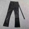 Jeans maschile maschi r-o jeans versione corretta dei pantaloni di cera micro corno r-o scuro in stile nero scuro rivestimento a mano puro rivestimento a mano impilato slim fitting708k708k