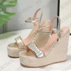 designer sandals wedge sandal espadrille platform wedge woody cross weave heels shoes adjustable ankle strap summer wedding with box 291