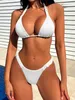 Frauen Badebekleidung 2024 Neue Bikini Frauen Badeanzug Solid Bandeau Ribbed Bikinis Set sexy Tanga Badebekleidung Sommer zweiteiliger Strandanzug Frau T240505