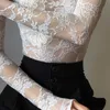 T-shirt pour femmes Cibbar en dentelle transparente top top les femmes élégantes sexy white pur à manches longues ultra mince t-shirt coréen t-shirt y2k t-shirtl2405 y2k