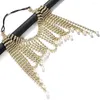 Haarclips Stonefans bruids haarstukje strass voorste voorhoofd Lange Tassel ketting Pearl Water Drop Wedding Crystal Hoofdtooien voor band