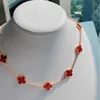 Designer V Gold Van Double Sided Four Leaf Grass Ten Flower Necklace Thick Plated 18K Exquisite Red Chalcedony
