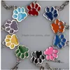 Key Rings 20Pcs Fashion Jewelry Glaze Enamel Dog Paw Prints Antique Sier Keychain Keyring Keyfob Purse Messenger Bag Backpack Ring D Dhivj