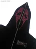 Heren Hoodies Sweatshirts Mens Rhinestone Skull Red Print Strtwear Oversized hoodie -jas Harajuku Goth Y2K kleding Grunge Zip H240507