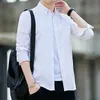 Men's Dress Shirts Spring and Autumn Mens Shirt Oxford Cotton Fabric Shirt Long Sle Solid Color Neck Shirt Business Casual Fit Top d240507