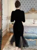 Sukienki swobodne panie czarny aksamitne eleganckie długie rybakowe ubrania odzież vintage seksowna sex seck bodycon sukienka reresidos