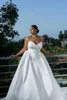 Sweetheart Satin Ball Gown Wedding Dresses Beach Court Train Bride Gown With Detachable Straps