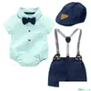 Vêtements de vêtements nés garçon bébé set d'été 3 pcs capaddromperaddbelt pantalon gentleman garçons anniversaire baptême 0-24 mois vêtements costumes dro dhnz4