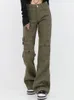 Womens Army Green Cargo Hosen Y2K Retro Mode hohe Taille Baggy Hosen Harajuku Streetwear Weitbein Hosen Kleidung 240506