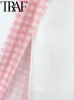 Повседневные платья прозрачные талевые клетчатые печать Женщины летняя сетчатая сетка разделить рукавицы без бретелек Slim Robe Женская миди -платье Y2K