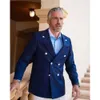 Tuxedos Blue Pepd 2 pièces Marine Marine Classic Classic Double Basted Pockets Personnalisez le manteau blanc Pantal