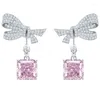 Stud Earrings 2024 Fashion Bow Pink Diamond voor vrouwen 10 Imitatie Europese en Amerikaanse lange stijl