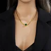 Colares pendentes Dieyuro 316l Colar de cristal verde em aço inoxidável de aço para mulheres Trend Girls Clavicle Chain Jewelry Gifts