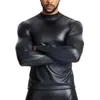 Mannen staan kraag met lange mouwen lederen t -shirt slanke ondergoed body shapers taille trainer korsetten buik shapewear lederen shirts 240506