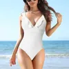 Kobiety stroje kąpielowe 2024 Nowe seksowne kobiety One Piece Swimsuit Kobieta solidna push w górę stroje kąpielowej Bather Kąpiel Monokini Brazylijskie garnitury T240505