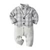 Rompers 2 stks Baby Boy Boutique Kleding 1 jaar Verjaardag Doopoutfit voor Toddler Boys Infant Gentleman Bow Tie Romper Toevoegen Plaid V Dhly4