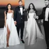 Do sukienki Boho Line Bride bez ramiączek Satynowe sukienki ślubne suknie ślubne Vestidos Novia Bone Bone Uda Kraje Split Kraje Robe de Mariage es