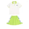 Ensembles de vêtements 2024 Teenage Spring Summer Kids Girls Vêtements Blancs à manches courtes T-shirt Green Jirt Tracksuit 4 5 6 8 9 12 ans