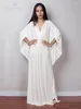 Solid Sexy V-neck Batwing Sleeve Plus Size Kaftan Loose Slit Beach Dress 2024 Women Summer Beachwear Bathing Suit Cover Up Q1306