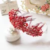 Coiffes de cheveux HimStory Gorgeous Red Pearl Feather Band Crown Handmade Women Ornements Ornements de mariage Accessoires