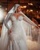 Robes de mariée sirène de perles de fantaisie Luxury à manches longues à manches longues à paillette Vestido de Noiva Robe nuptiale faite sur mesure
