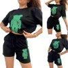 Summer Women Tracksuit Daily Casual Piece Set Set à manches courtes Top + Jogger Shorts Green Imprimé Fitness Luxury T-shirts Sports Sports T-shirts