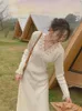 Robes décontractées français vintage en dentelle perle robe femme 2024 automne à manches longues hiver
