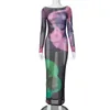 Основные повседневные платья Анджаманор прозрачное сетчатое цветочное платье Элегантное сексуальное длинное платье для бодисонов пляжного отдыха Женщина 2024 D85-BI16 T240507