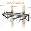 Rangement de cuisine 1pc Rack en pot de 31 pouces étagère murale avec rails suspendus à 2 niveaux 14 s crochets inclus