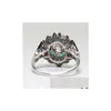 Solitaire Ring Diwenfu Pure S925 Sterling Sier Color Natural Emerald Gemstone Women 925 Jewelry Cushion Zirconia Garnet Bizuteria Drop Dhtlz