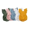 Rompers Försäljning baby flickor kläder för nyfödda linnor bomullsafflar kort ärm o-hals en bit spädbarn jumpsuit kläder 0-24m H240507