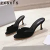 Terlik Yaz Yüksek Topuk Slaytlar Süet Deri Bowknot Dekor Kadın Tasarımcı Sandalyas Mujer için Point Peep Toe Elbise Ayakkabı