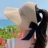 Breite Krempeln Hüte Sommer Strohhut faltbare große Bogenknoten -Visiere Fahren Sie Sonnenbugen leerer Oberteil