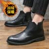 Winter Fur Inside Men's Leather Fashion Warm Dress Men Ankle Boots British Style Boot Male Size 38-46