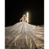 Bollklänningar ärmar V-ringning 1/2 Bröllop Luxuriska 3D-sökande Pearls Court Gown Custom Made Plus Side Vestidos de Novia