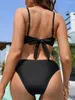 Dames badkleding ketting verbonden zwarte bikini 2024 vrouwen solide zwempak sexy Braziliaanse vrouwelijke zwembaden baden zwemzwempak strandkleding