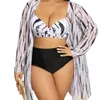 Dames badmode 2024 Zebra zwart -wit streep contrast driedelig bikini groot dikke meid zwempak