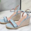 designer sandals wedge sandal espadrille platform wedge woody cross weave heels shoes adjustable ankle strap summer wedding with box 291