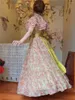 Sukienki imprezowe Summer Vintage Print Flower Organza kobieta retro w stylu francuskim rękawem Romantyczne księżniczka Vesta Festa
