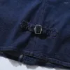 Coletes masculinos fivela de volta de volta a jeans retro jeans multi bolsos de vestuário de trabalho com mangas de mangas y2k juvenil algodão profundo azul de camisola top vintage